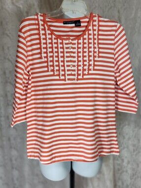 Bay Studio Petite Orange White Stripe Knit Top